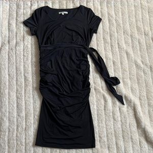 Maternity fitted silky little black dress, lined, side zipper